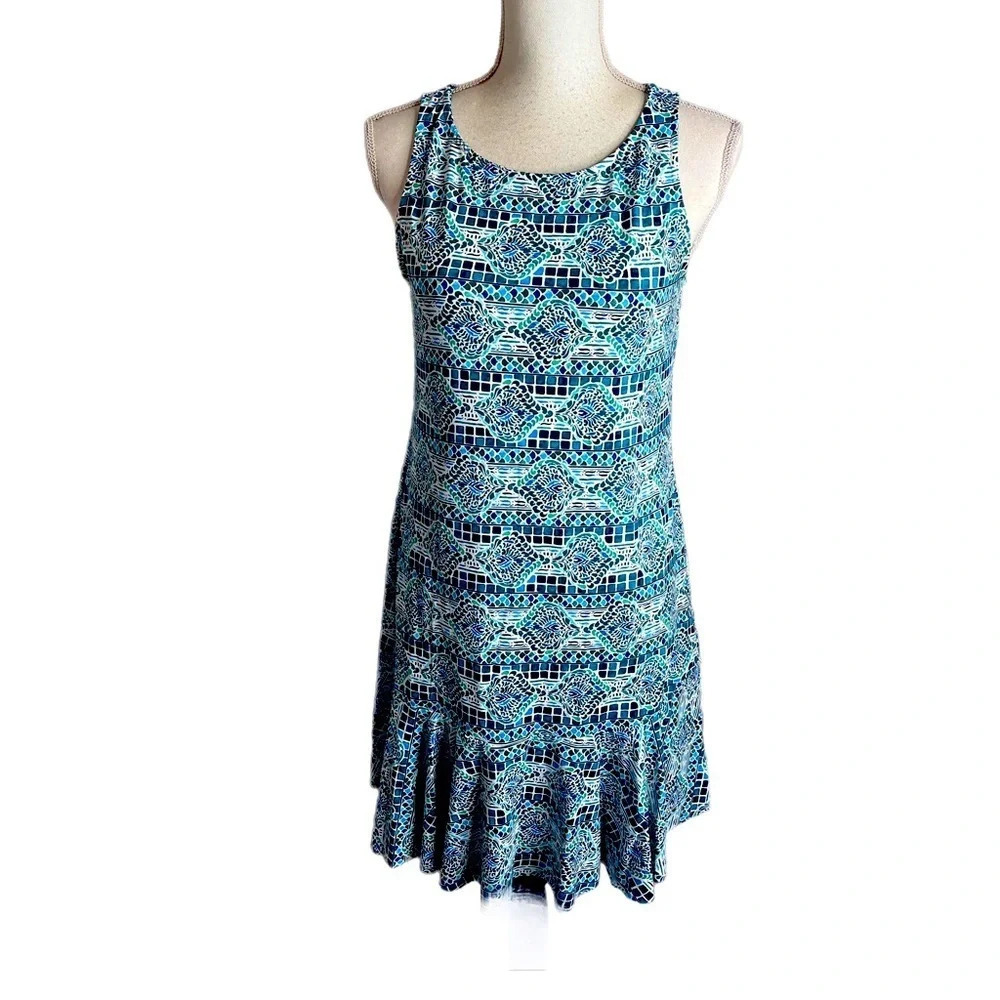 Tommy Bahama Casual Sleeveless Blue/White/Aqua Mediterranean Pattern Small